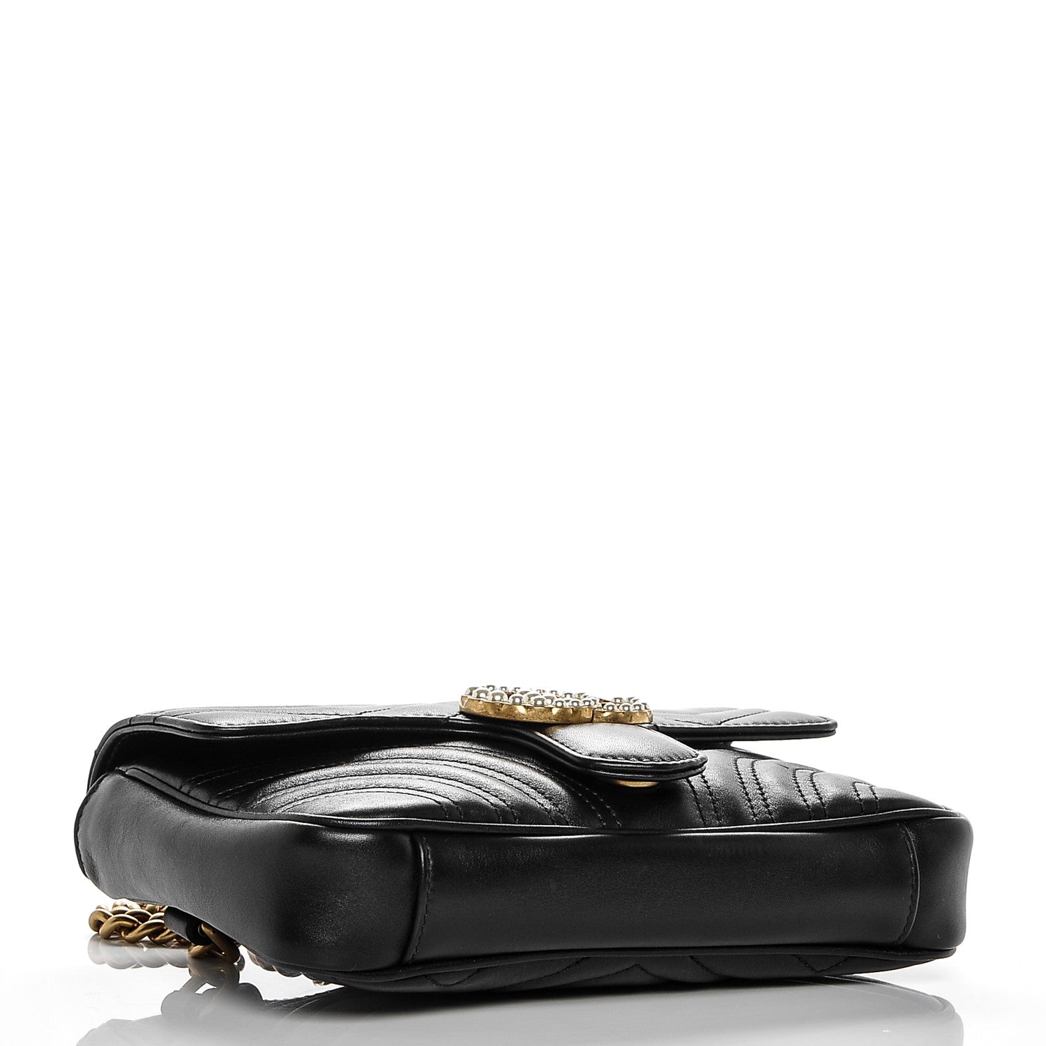 Gucci Calfskin Matelasse Pearly GG Marmont Chain Belt Bag Black 4 of 7