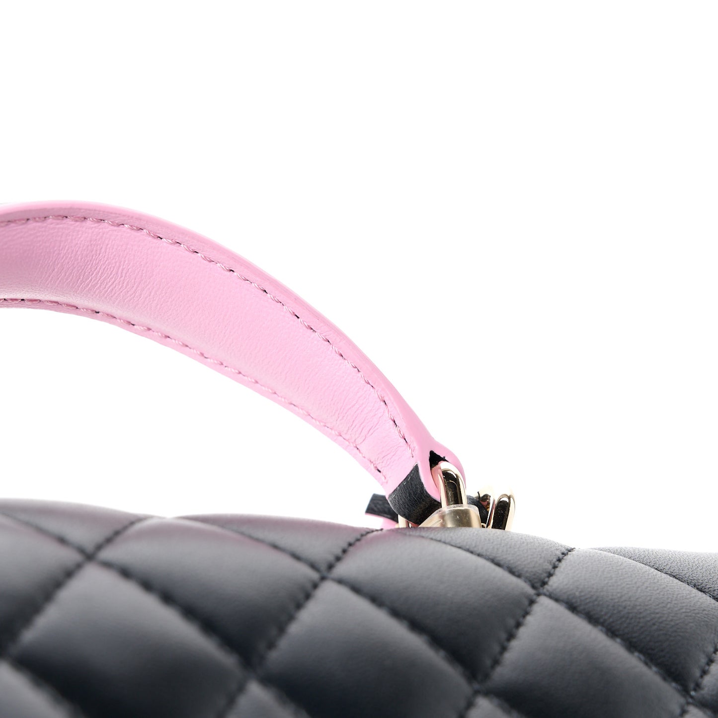 Lambskin Quilted Bi-Color Mini Top Handle Rectangular Flap Black Lilac