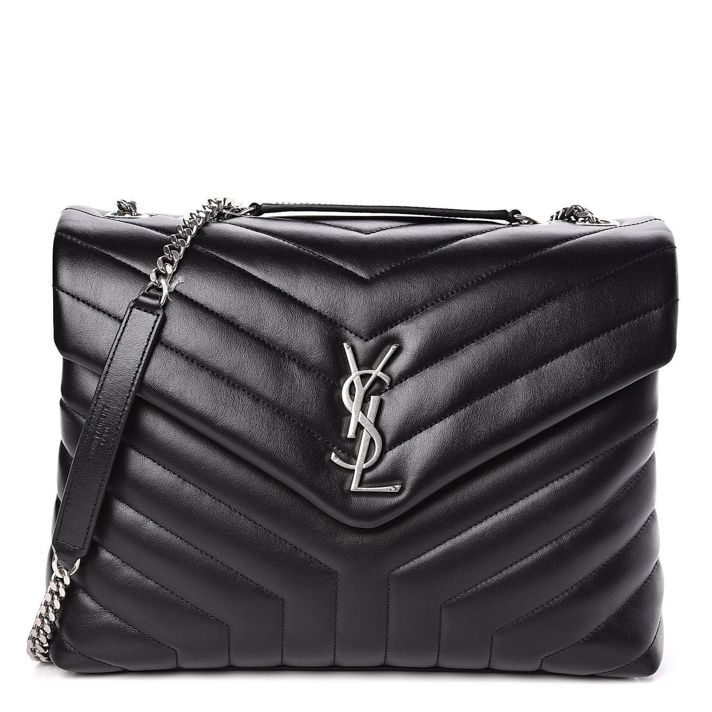 Calfskin Y Quilted Monogram Medium Loulou Chain Satchel Black