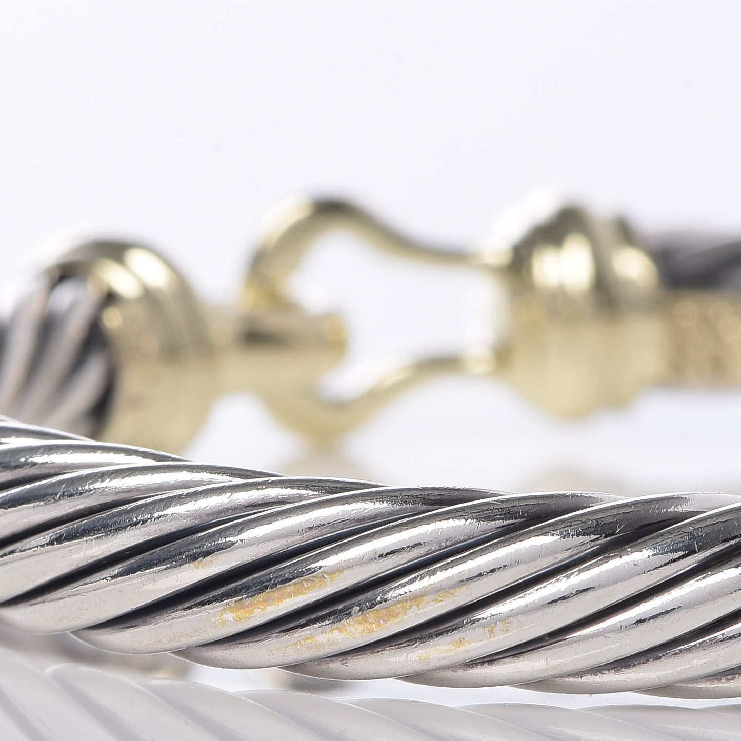 Sterling Silver 14K Yellow Gold 7mm Cable Classic Buckle Bracelet