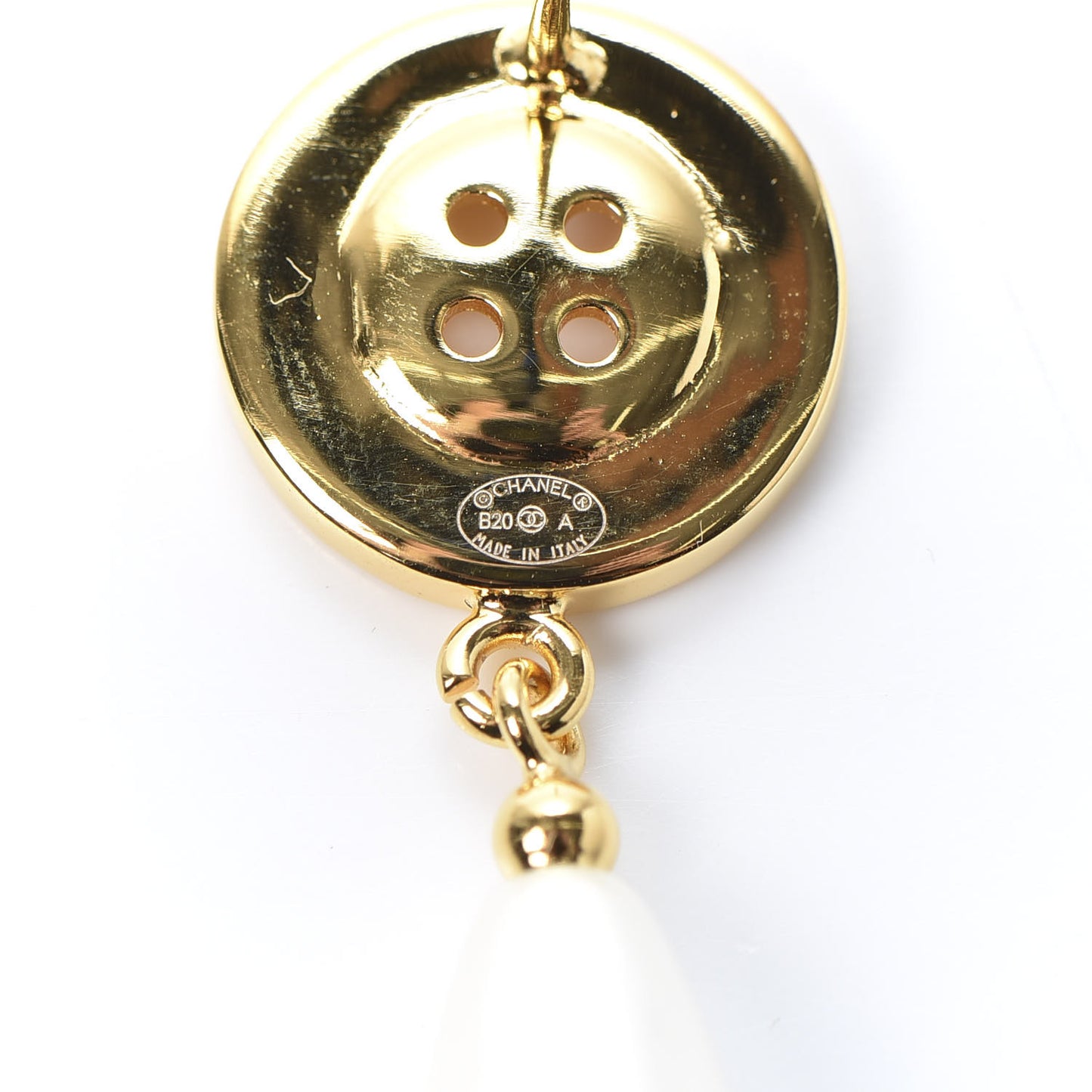 Metal Pearl Paris Button Drop Earrings Gold