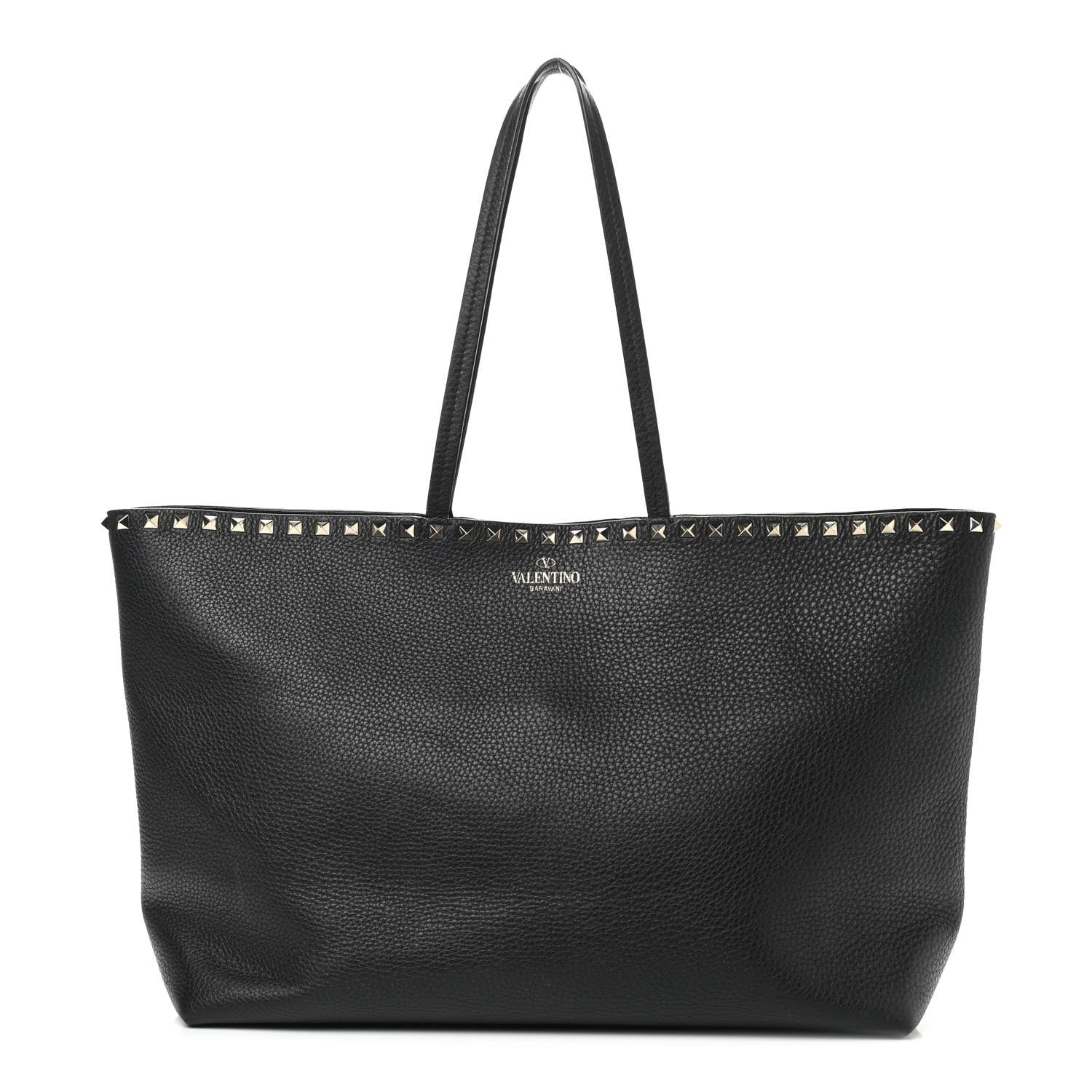 Valentino Garavani Grained Calfskin Rockstud Shoulder Tote Black 1 of 12