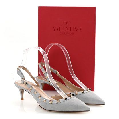 Valentino Garavani Suede Nappa Rockstud Half D'Orsay Slingback 50mm Pumps 37.5 Pastel Grey 9 of 9