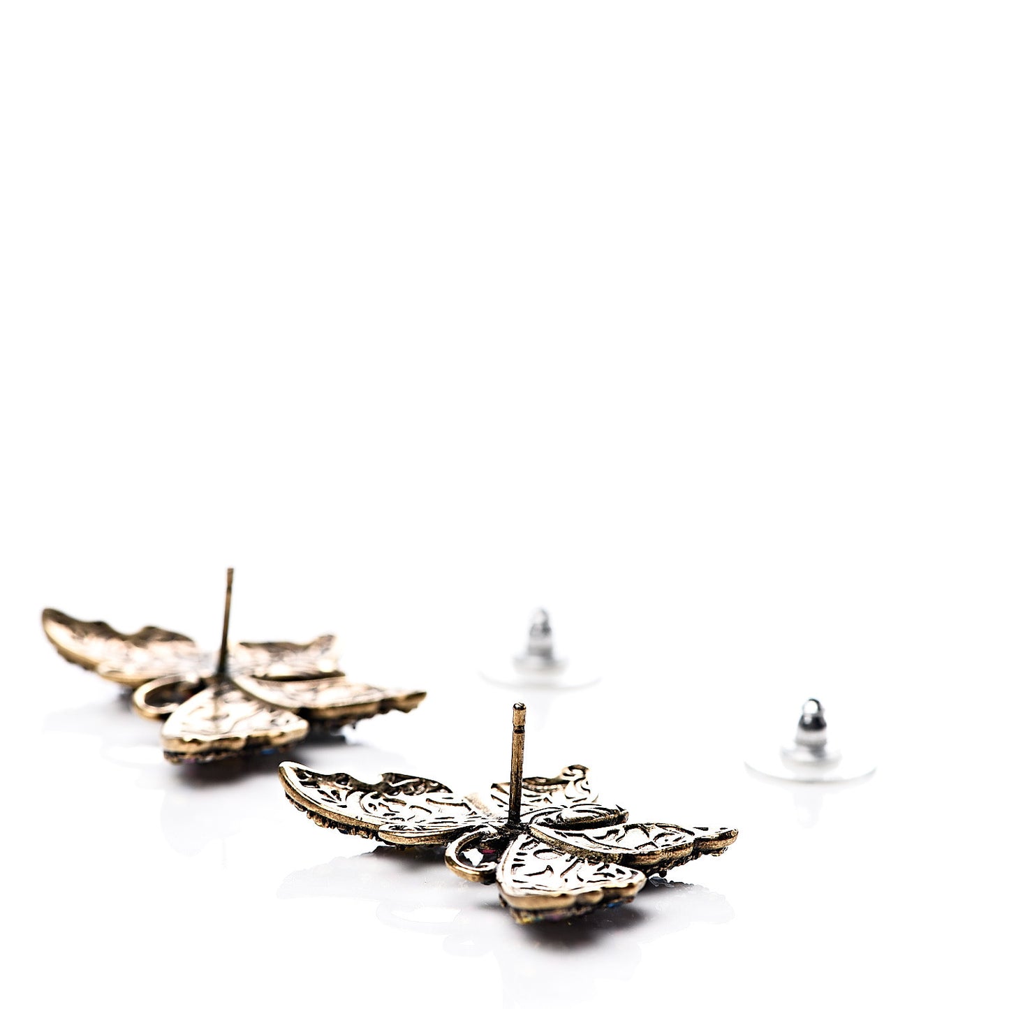 Metal Crystal Butterfly Stud Earrings Aged Gold Multicolor