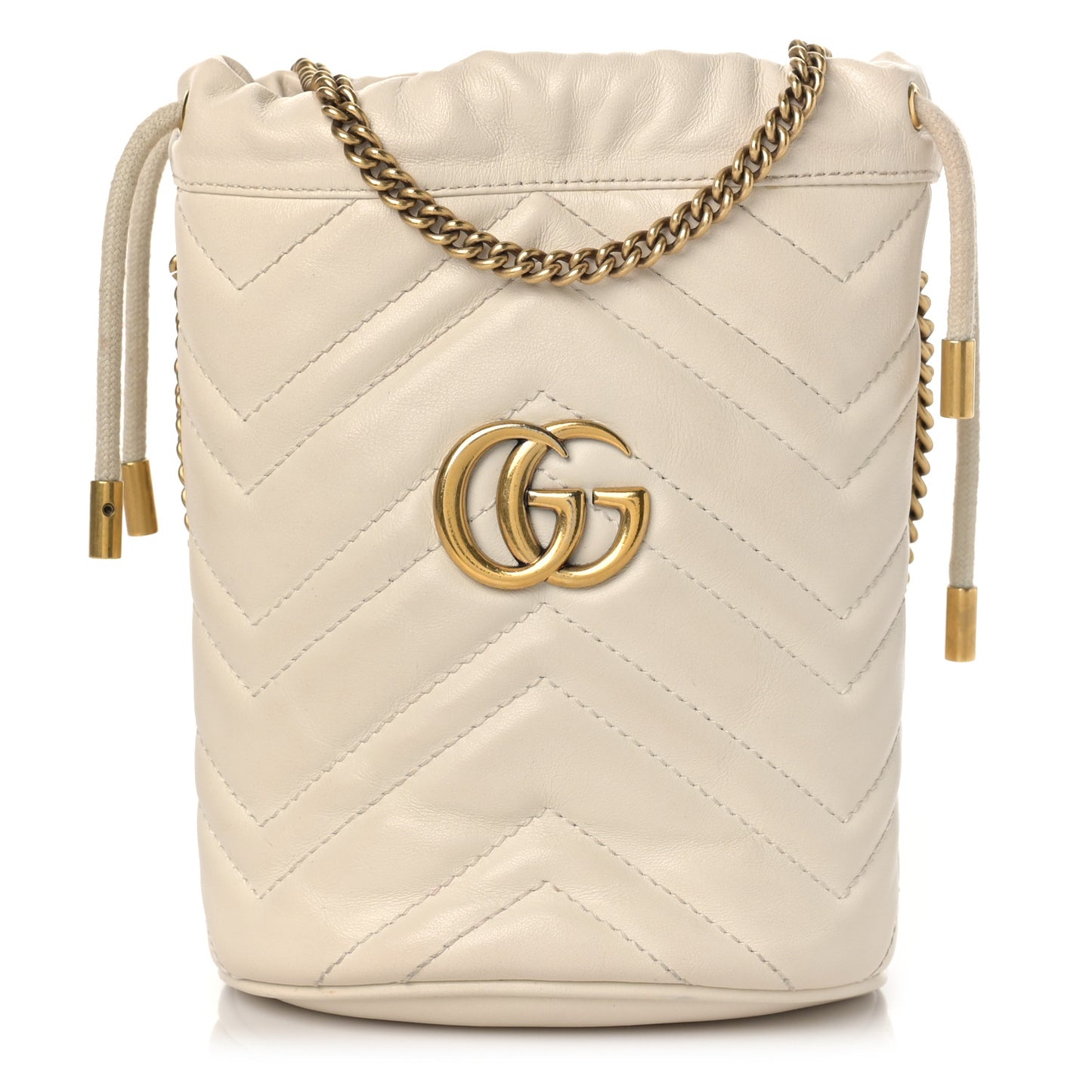 Calfskin Matelasse Mini GG Marmont 2.0 Bucket Bag White