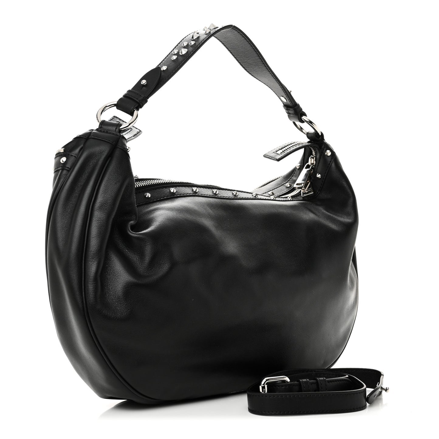 Calfskin Studded Medium Repeat Zip Hobo Black