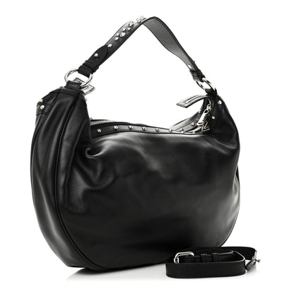 Versace Calfskin Studded Medium Repeat Zip Hobo Black 3 of 9