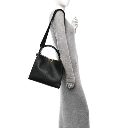 Fendi Vitello Seta Glazed Fabric FF 1974 Medium Peekaboo X-Lite Black Mogano Panna 2 of 12