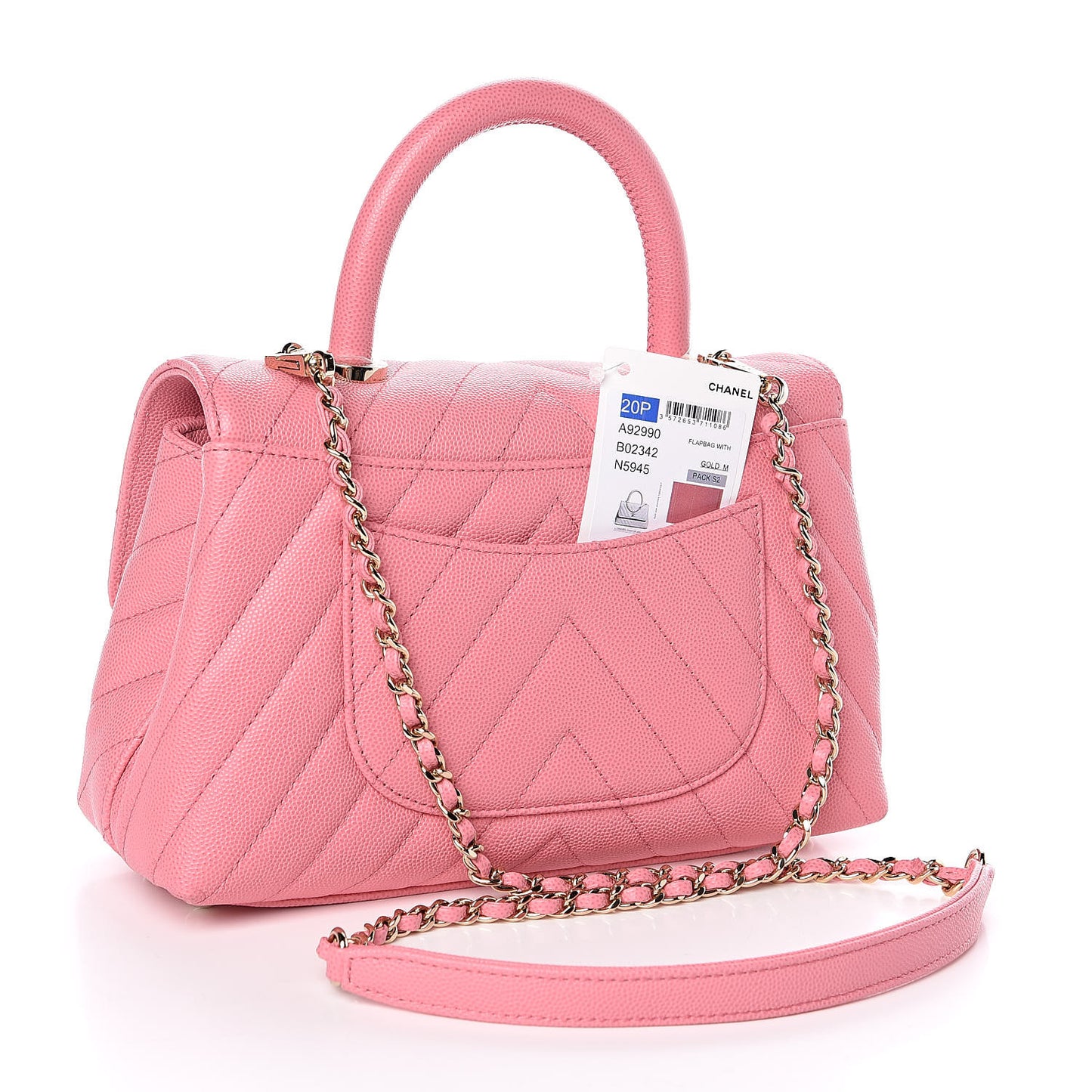 Caviar Chevron Quilted Mini Coco Handle Flap Pink