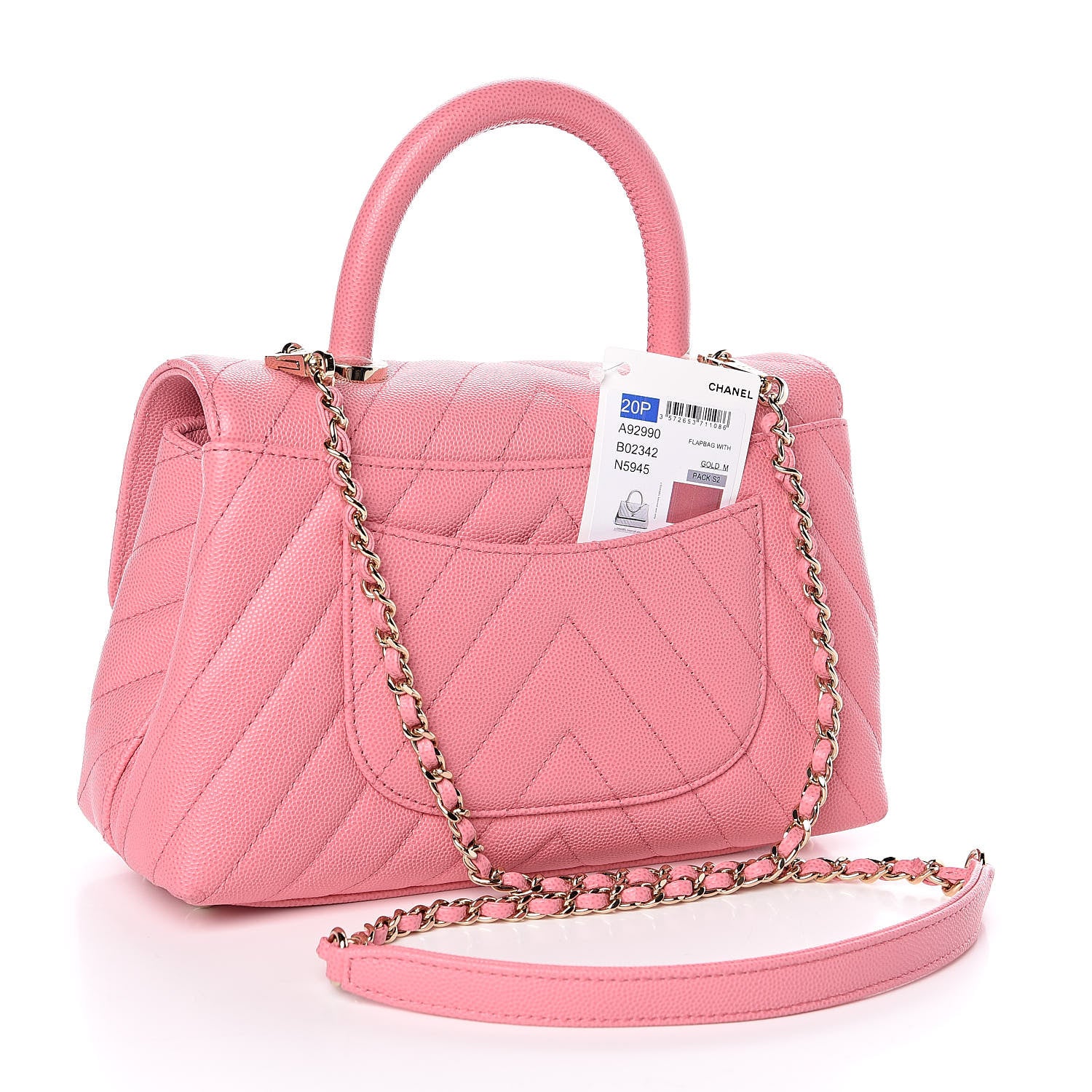 Chanel Caviar Chevron Quilted Mini Coco Handle Flap Pink 3 of 11