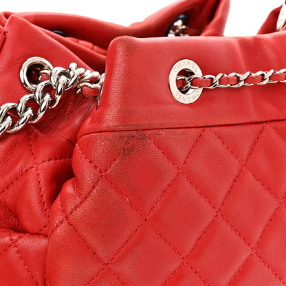 Chanel Lambskin Quilted Small CC Chain Drawstring Bucket Bag Red 10 of 10