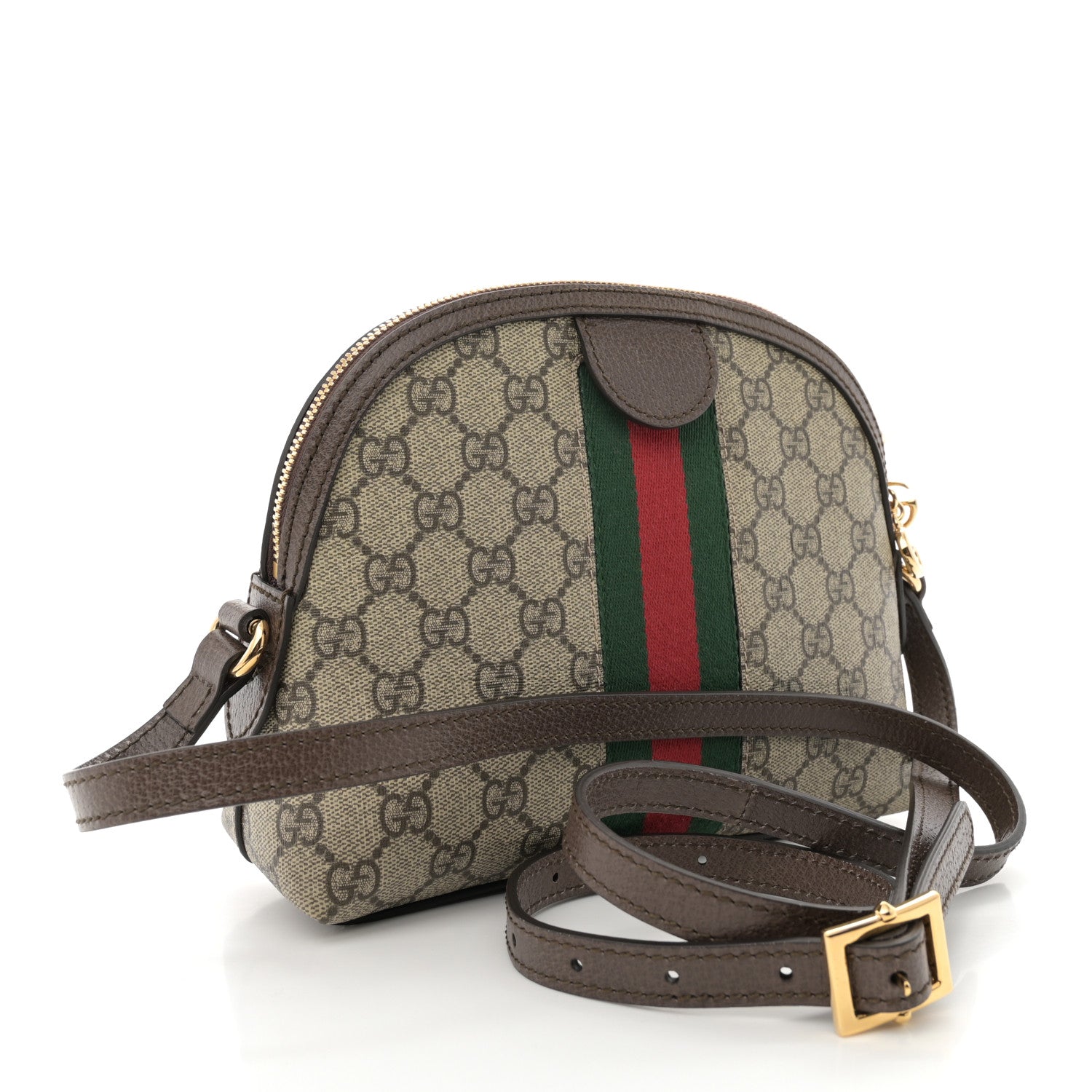Gucci GG Supreme Monogram Textured Dollar Calfskin Web Small Ophidia Dome Shoulder Bag Beige Ebony New Acero 3 of 11