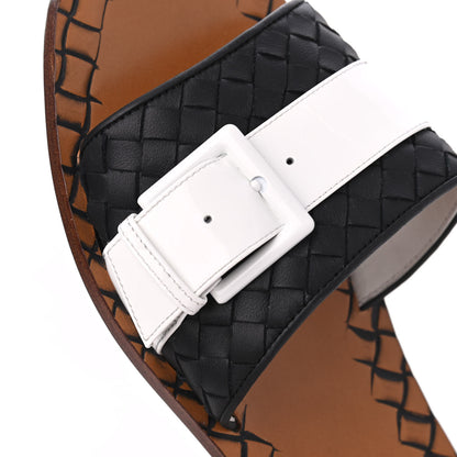 Bottega Veneta Nappa Intrecciato Patent Ravello Buckle Flat Sandals 40 Black White 14 of 15