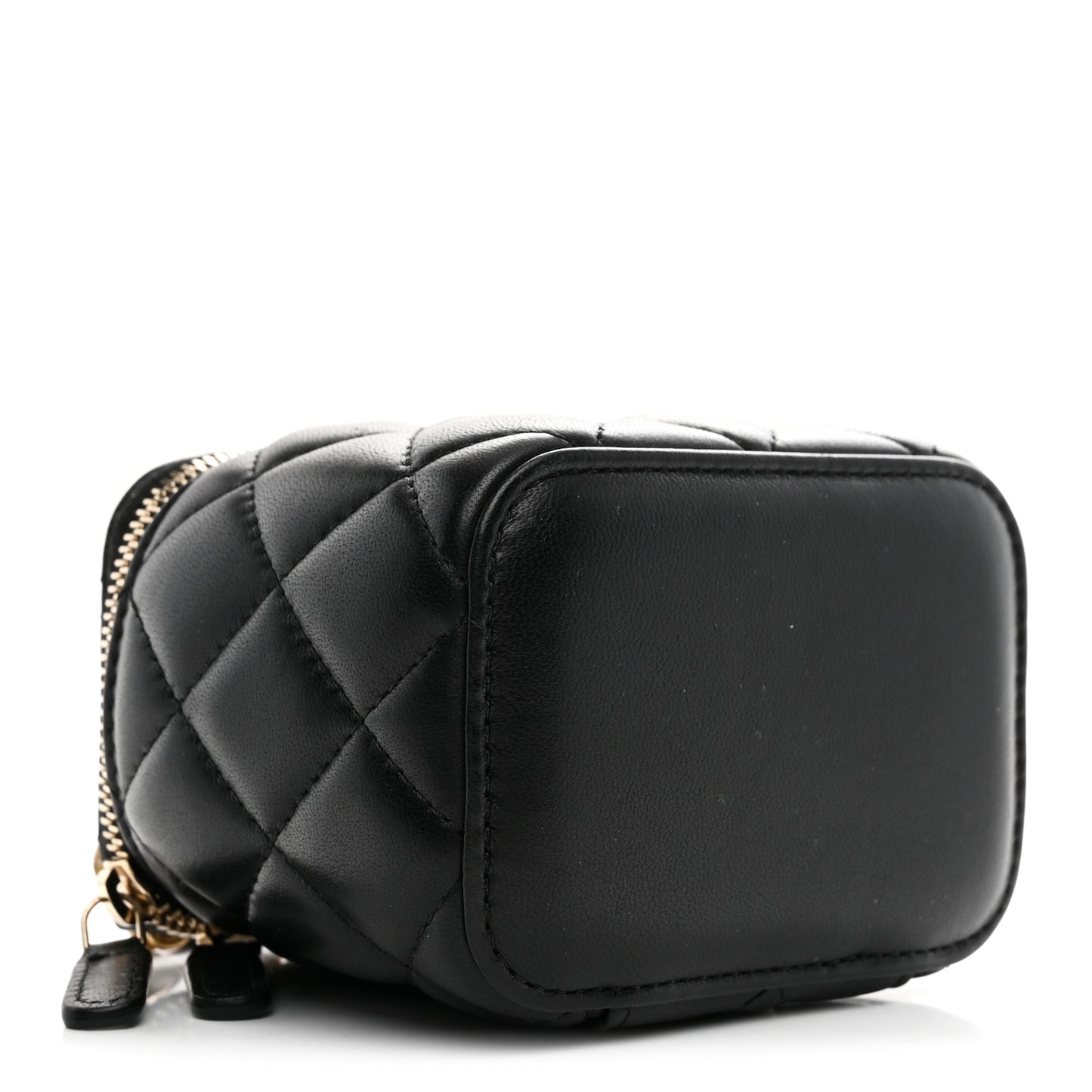Lambskin Quilted Mini Pearl Crush Vanity Case With Chain Black