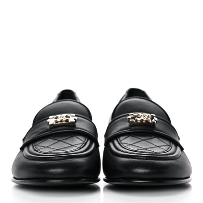 Chanel Lambskin Quilted Womens CC Loafers 39.5 Black 2 of 11