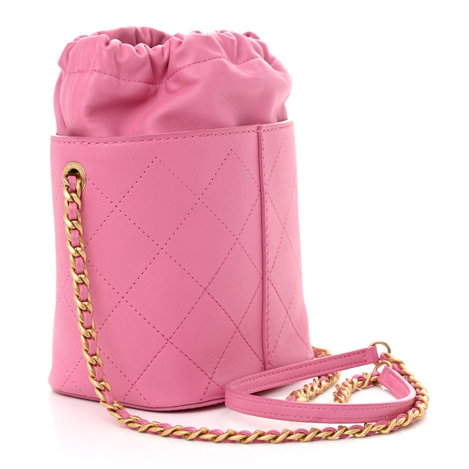 Chanel Calfskin Small CC Chain Bucket Drawstring Bag Pink 2 of 10