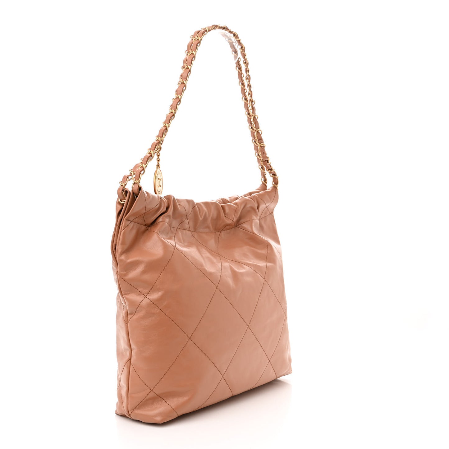Shiny Calfskin Quilted Small Chanel 22 Camel