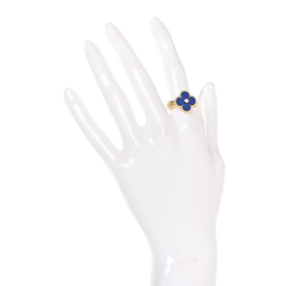 Van Cleef & Arpels 18K Yellow Gold Diamond Lapis Lazuli Vintage Alhambra Ring 52 6 2 of 7