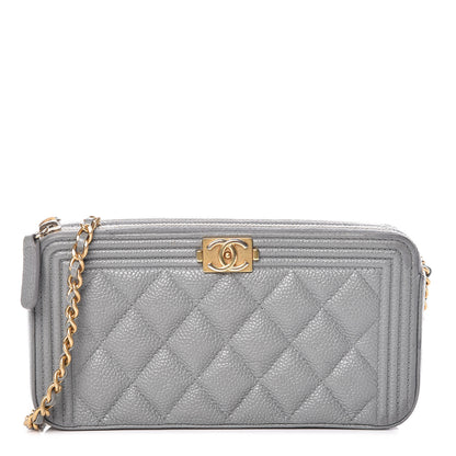 Chanel Caviar Quilted Small Boy Clutch With Chain Grey 1 of 15