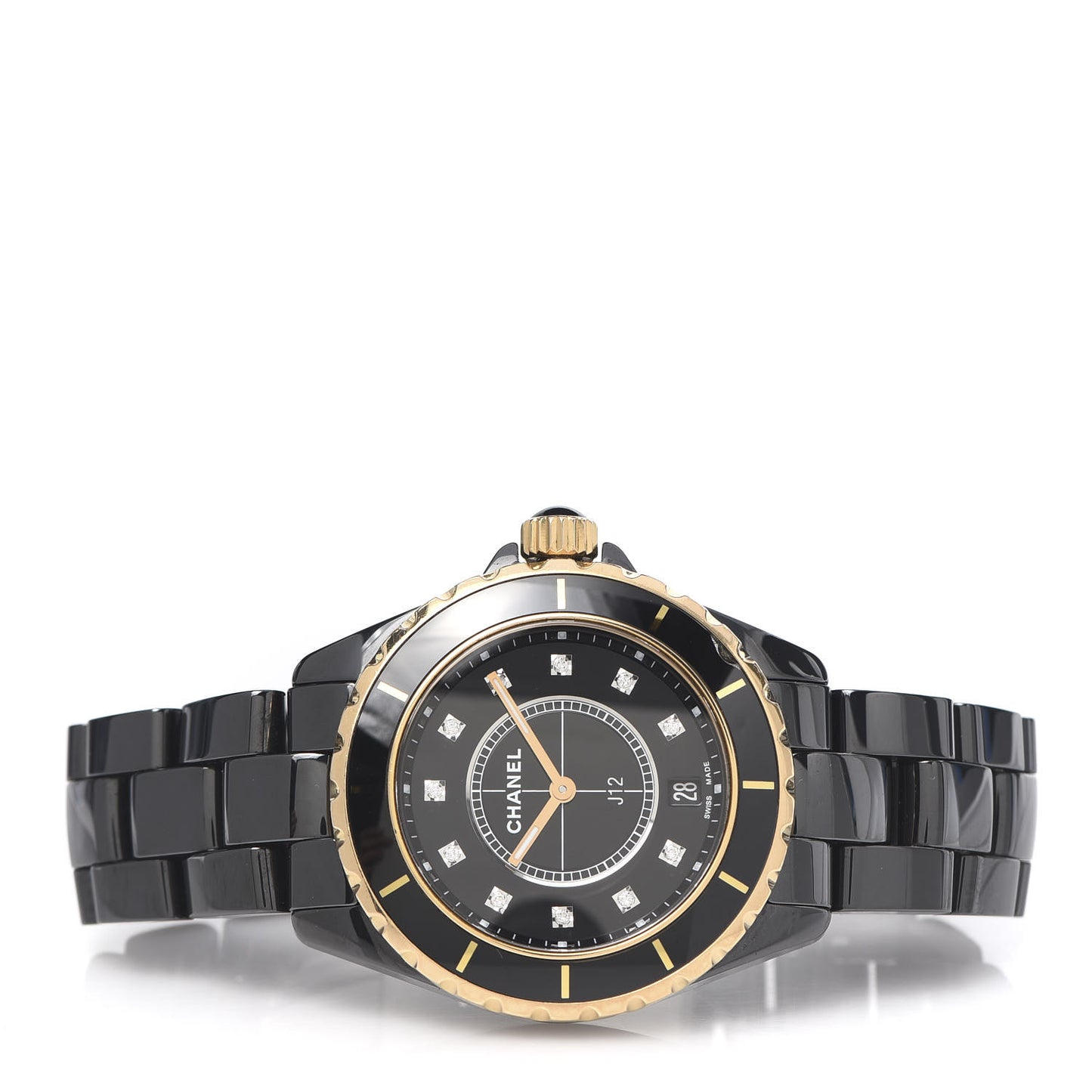 Stainless Steel 18K Yellow Gold Ceramic Diamond 38mm J12 Quartz Watch Black
