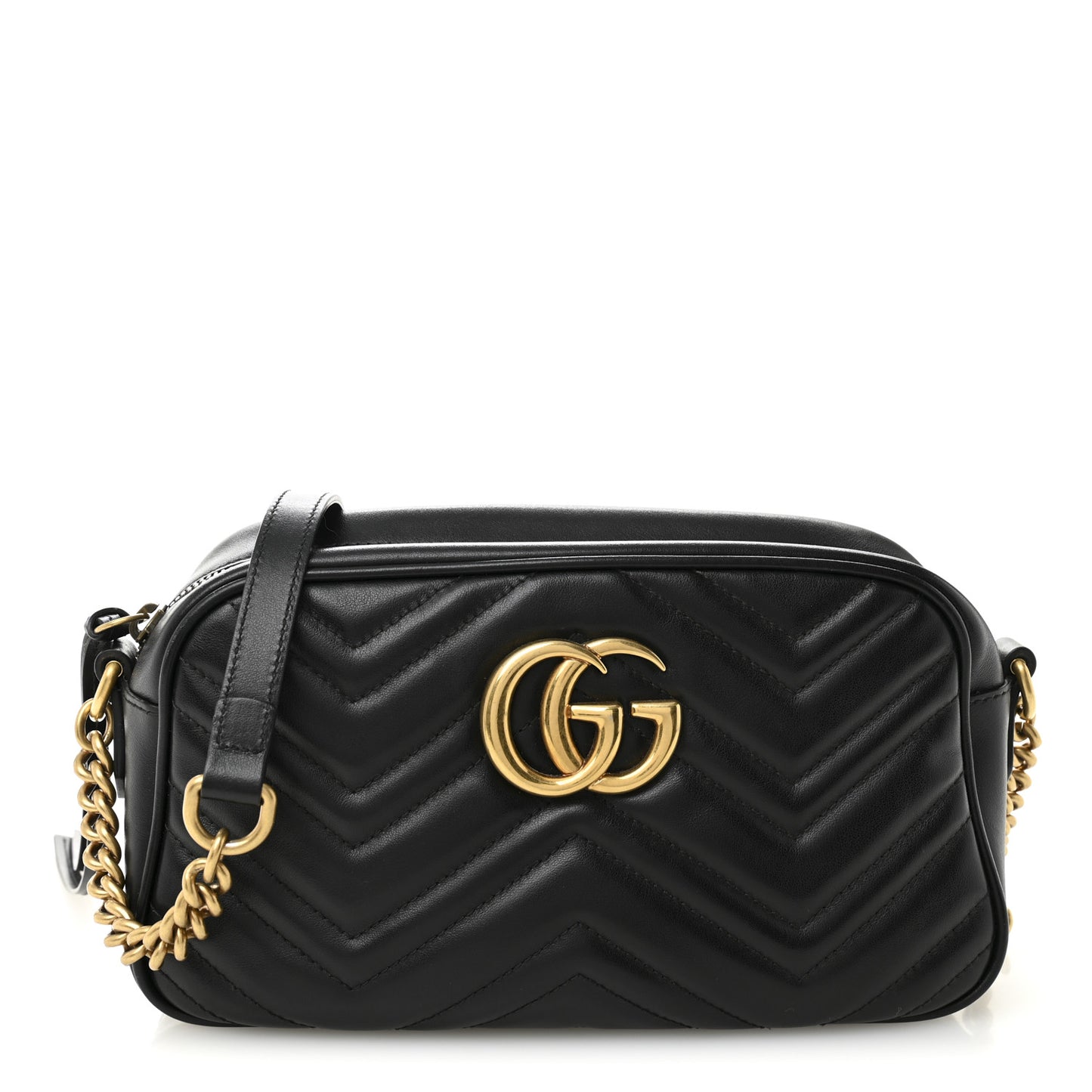 Calfskin Matelasse Small GG Marmont Chain Shoulder Bag Black