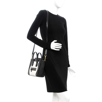 Celine Bullhide Calfskin Nubuck Bi-Color Nano Luggage Black White 2 of 9
