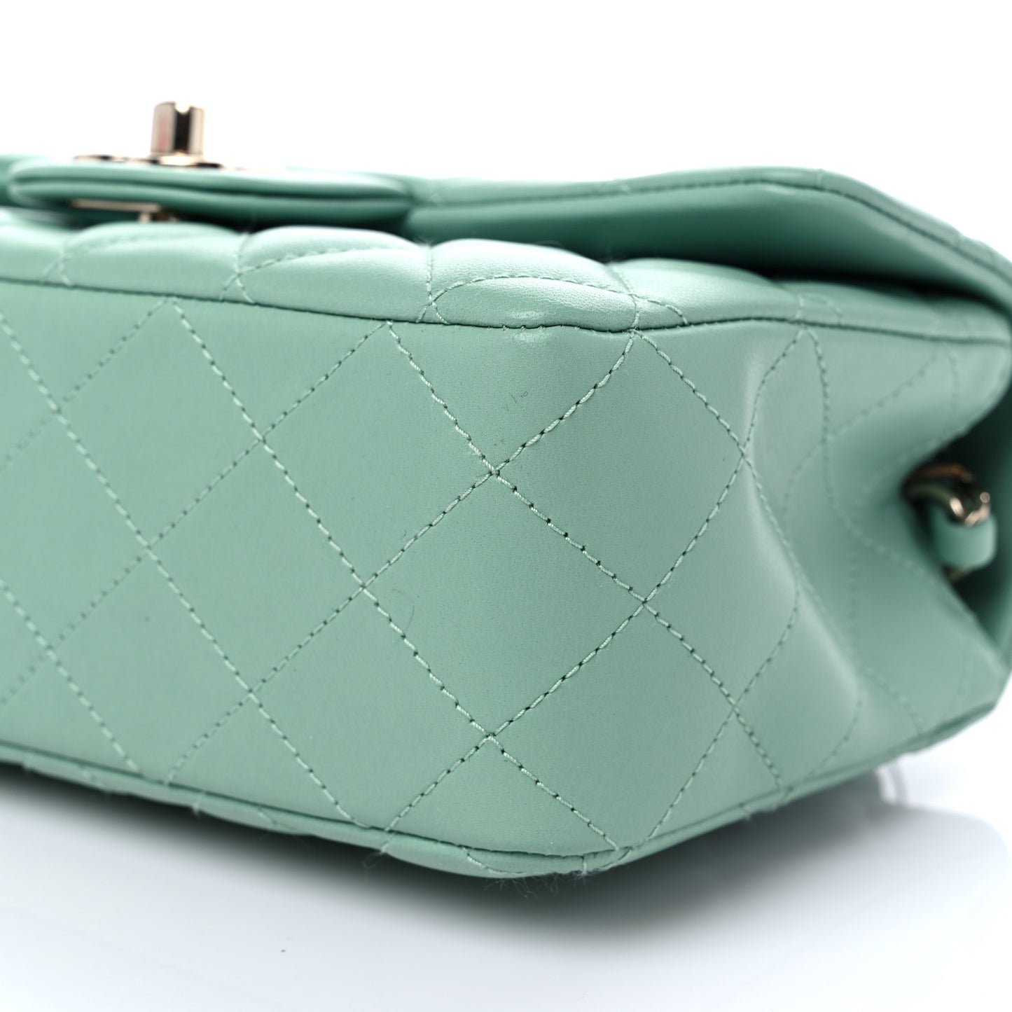 Lambskin Quilted Mini Rectangular Flap Light Green