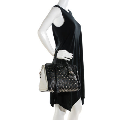 Alexander McQueen Calfskin Studded Small Padlock Tote Black White 2 of 8