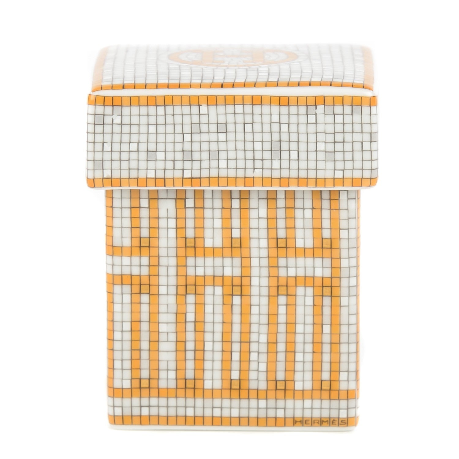 Hermes Porcelain Small Mosaique Au 24 Sugar Box 1 of 10