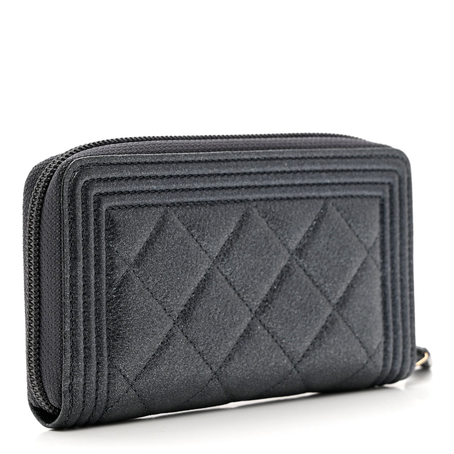 Chanel Metallic Calfskin Quilted Small Boy Zip Around Wallet Charcoal 3 of 8