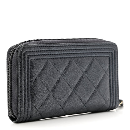 Chanel Metallic Calfskin Quilted Small Boy Zip Around Wallet Charcoal 3 of 8