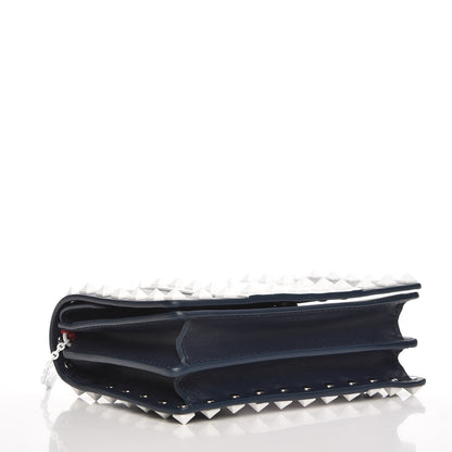 Valentino Garavani Vitello Colorblock Free Rockstud Wallet on Chain Marine Optic White 4 of 6