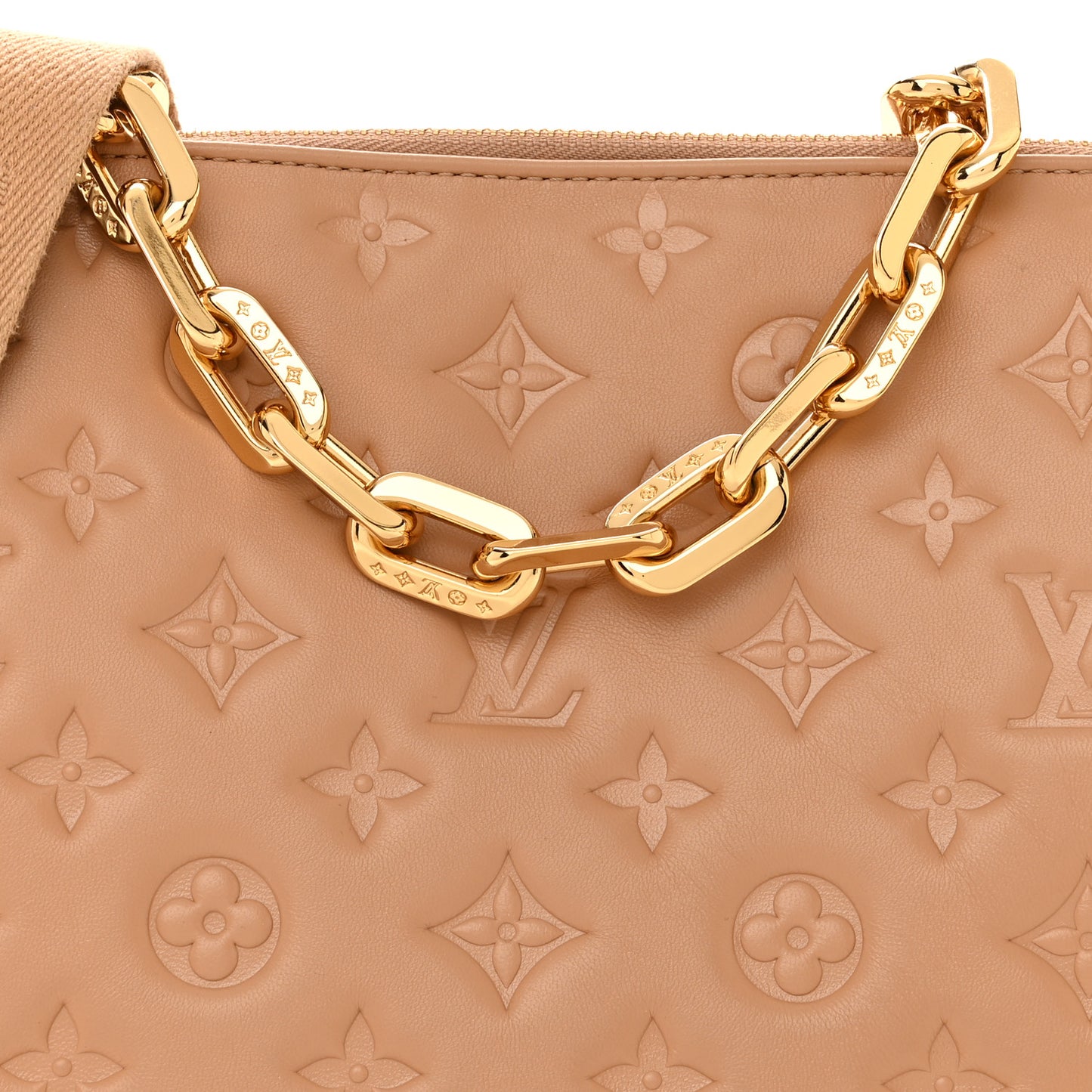 Lambskin Embossed Monogram Coussin PM Camel