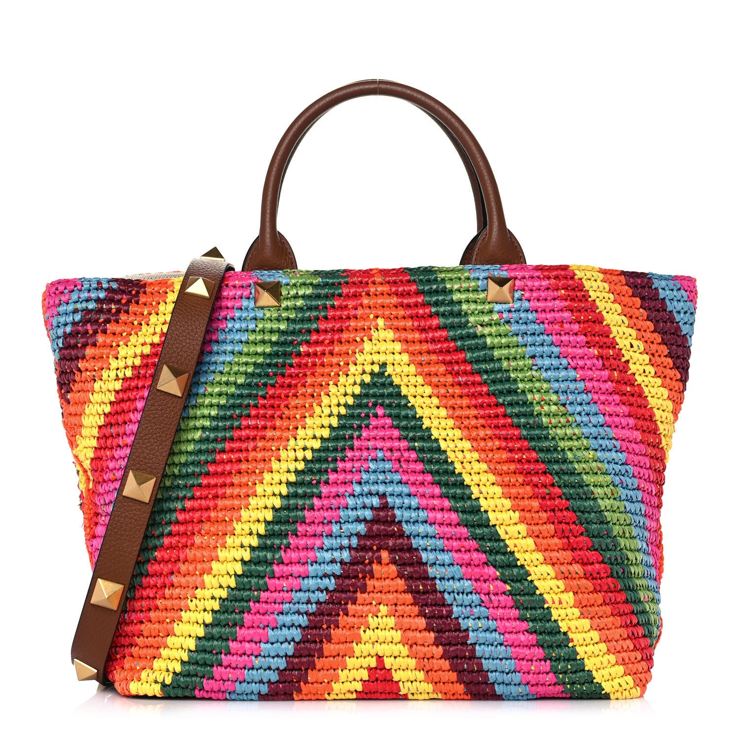 Valentino Garavani Raffia Calfskin Rockstud Summer Tote Multicolor 1 of 13