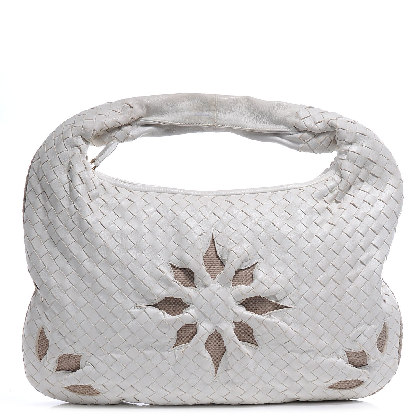 Nappa Intrecciato Flower Medium Veneta Hobo White