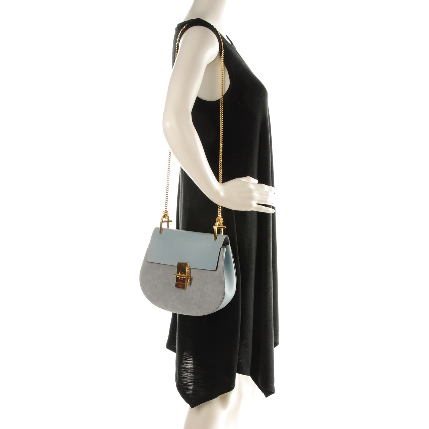 Suede Smooth Calfskin Drew Shoulder Bag Cloudy Blue