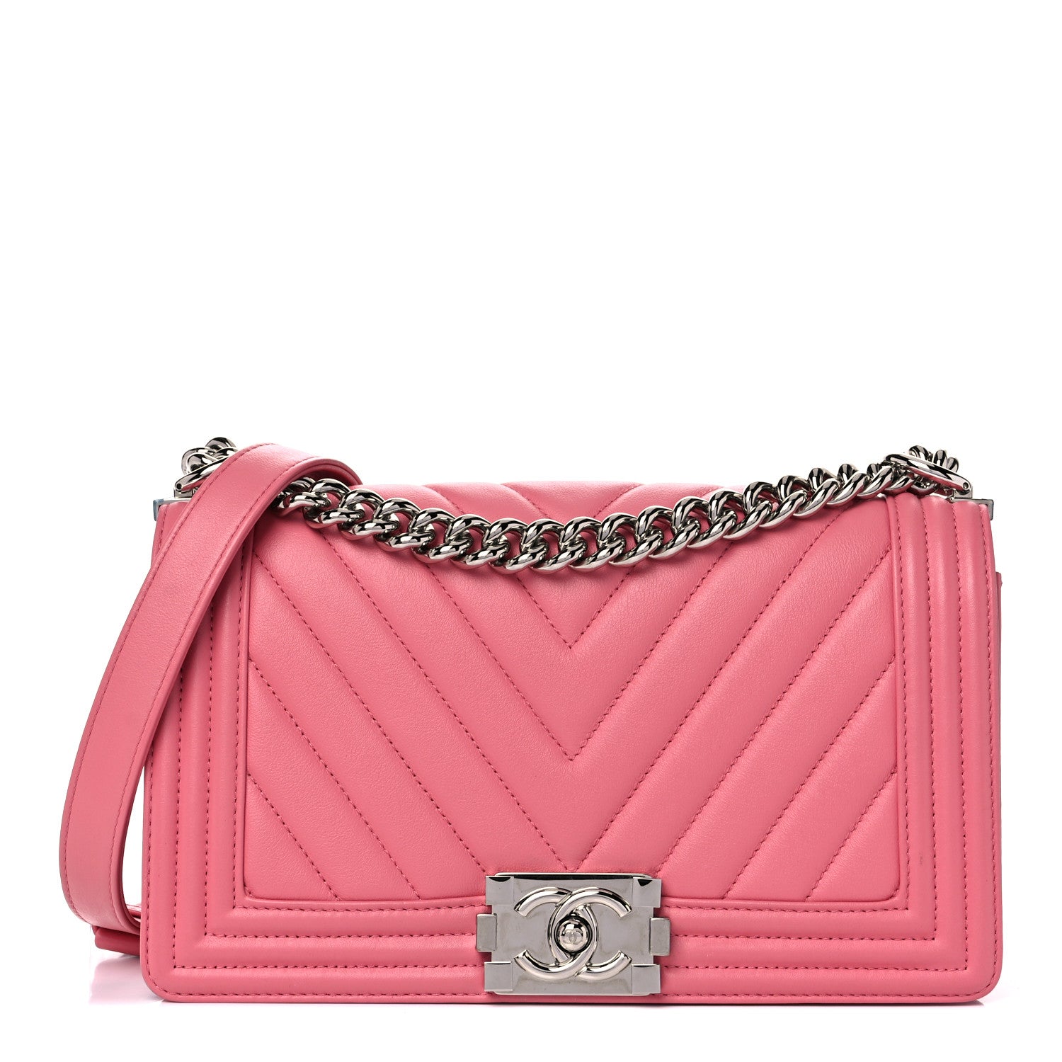 Chanel Calfskin Chevron Quilted Medium Boy Flap Pink 1 of 13