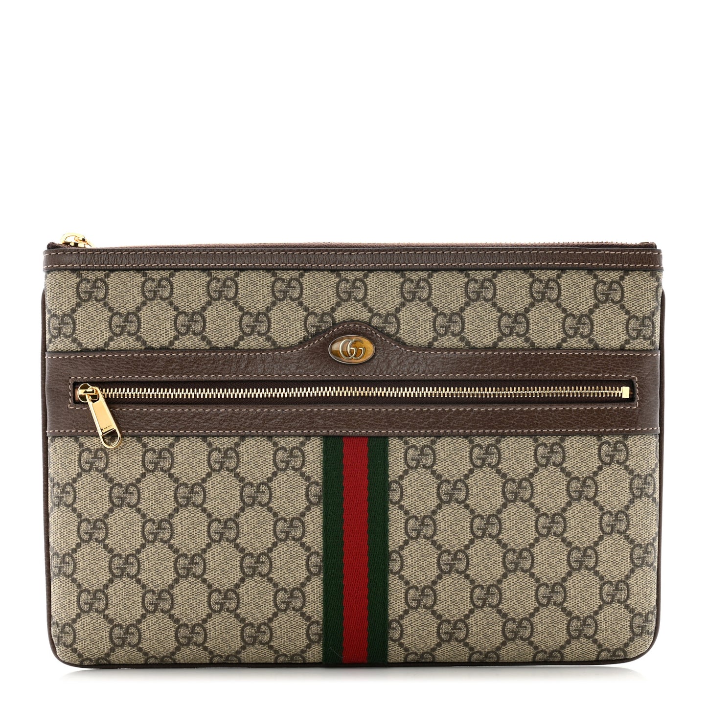 GG Supreme Monogram Large Ophidia Pouch Clutch Brown