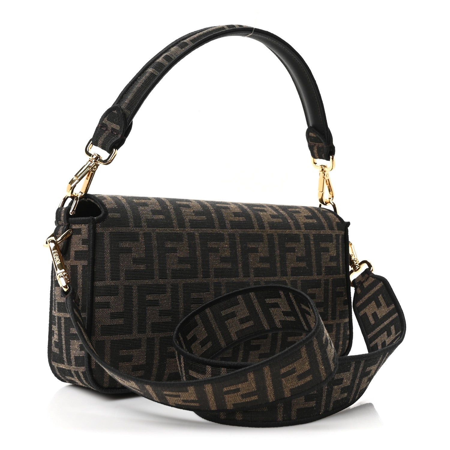Fendi Fabric Jacquard FF 1974 Medium Baguette Tobacco Moro Black 3 of 11