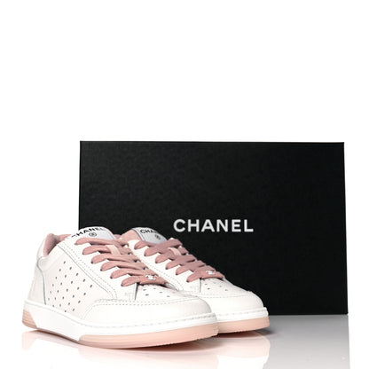 Chanel Grained Calfskin Fabric Womens Logo Sneakers 35.5 White Light Pink 10 of 10