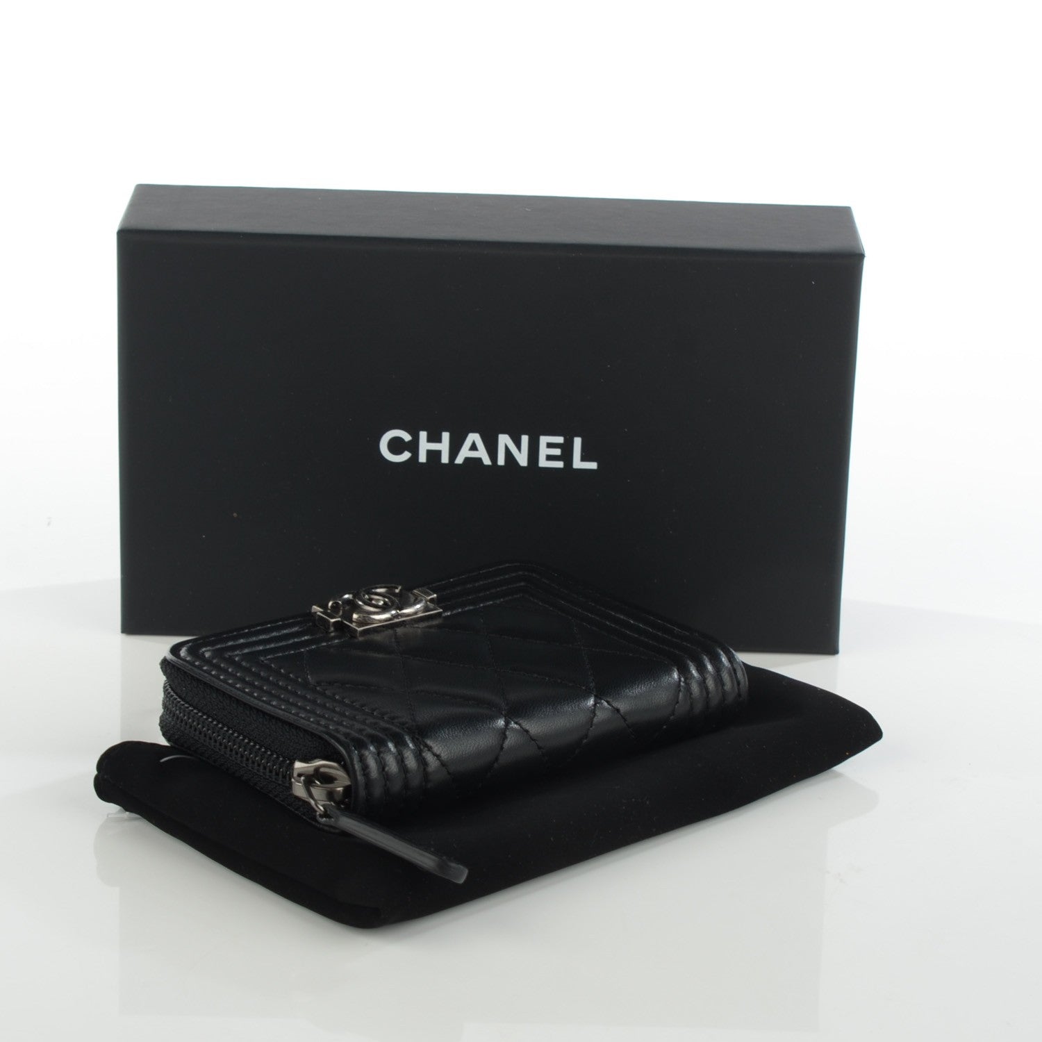 Chanel Lambskin Quilted Zip Around Boy Coin Purse Wallet Black 4 of 7