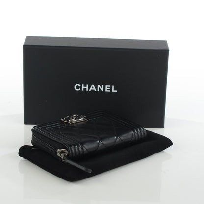 Chanel Lambskin Quilted Zip Around Boy Coin Purse Wallet Black 4 of 7