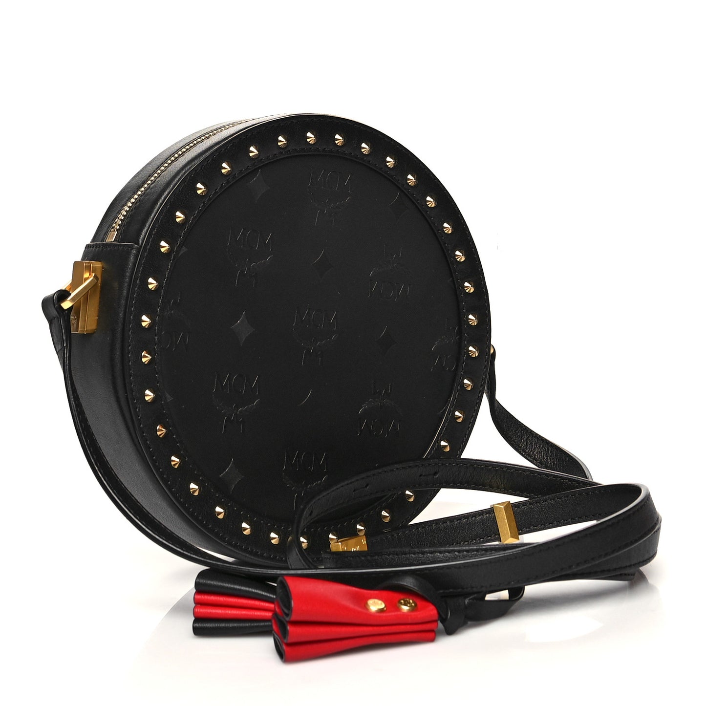 Monogram Coated Canvas Studded Berlin Tambourine Round Crossbody Black