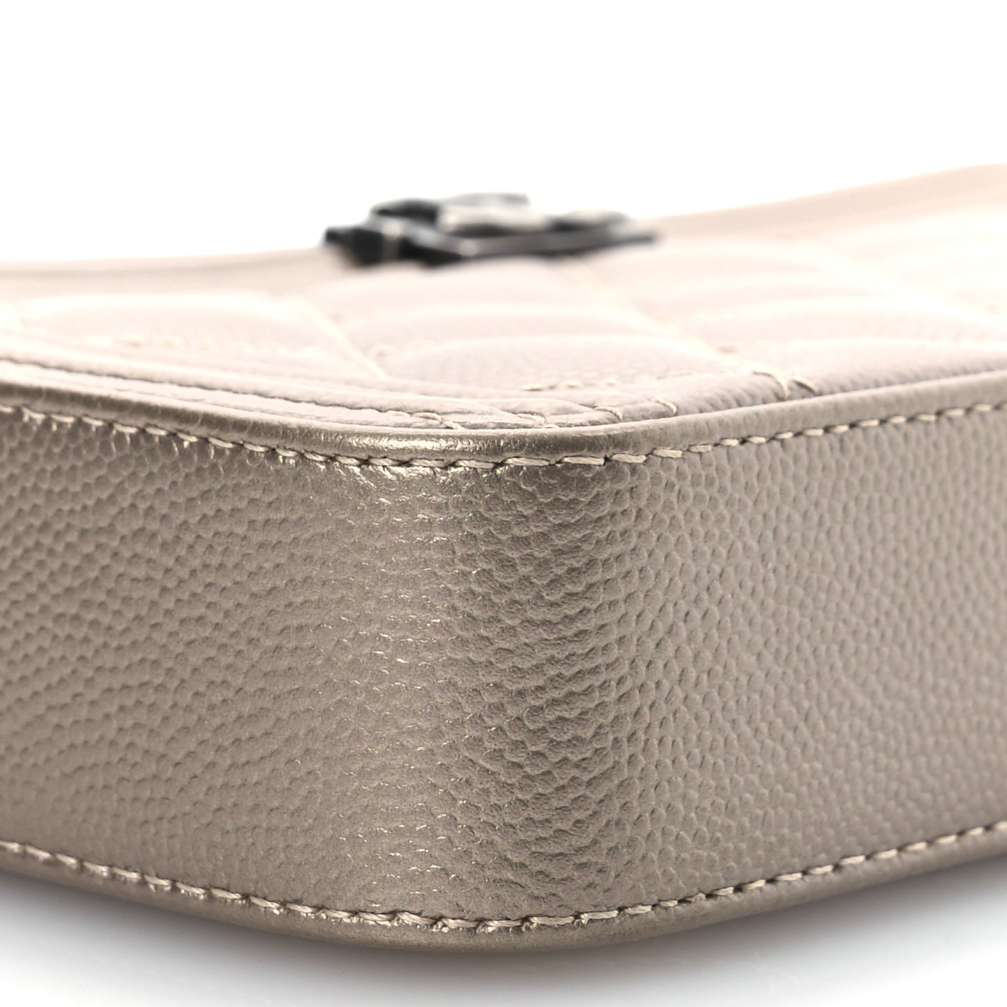 Metallic Caviar Quilted Small Boy Clutch With Chain Copper