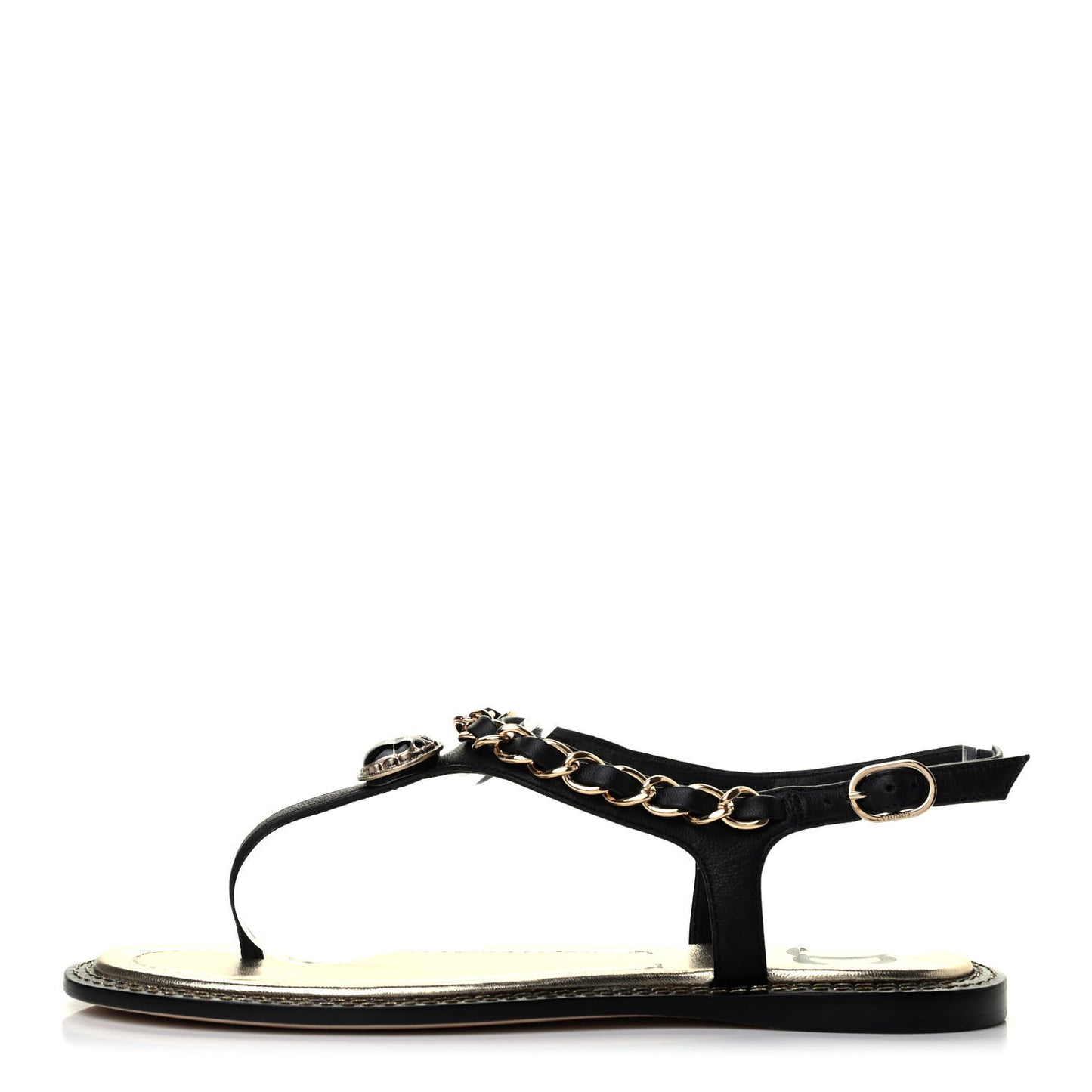 Lambskin Scarab CC Chain Sandals 36 Black