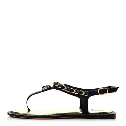 Chanel Lambskin Scarab CC Chain Sandals 36 Black 1 of 5