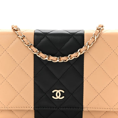 Chanel Lambskin Quilted Wallet On Chain WOC Beige Black 16 of 23
