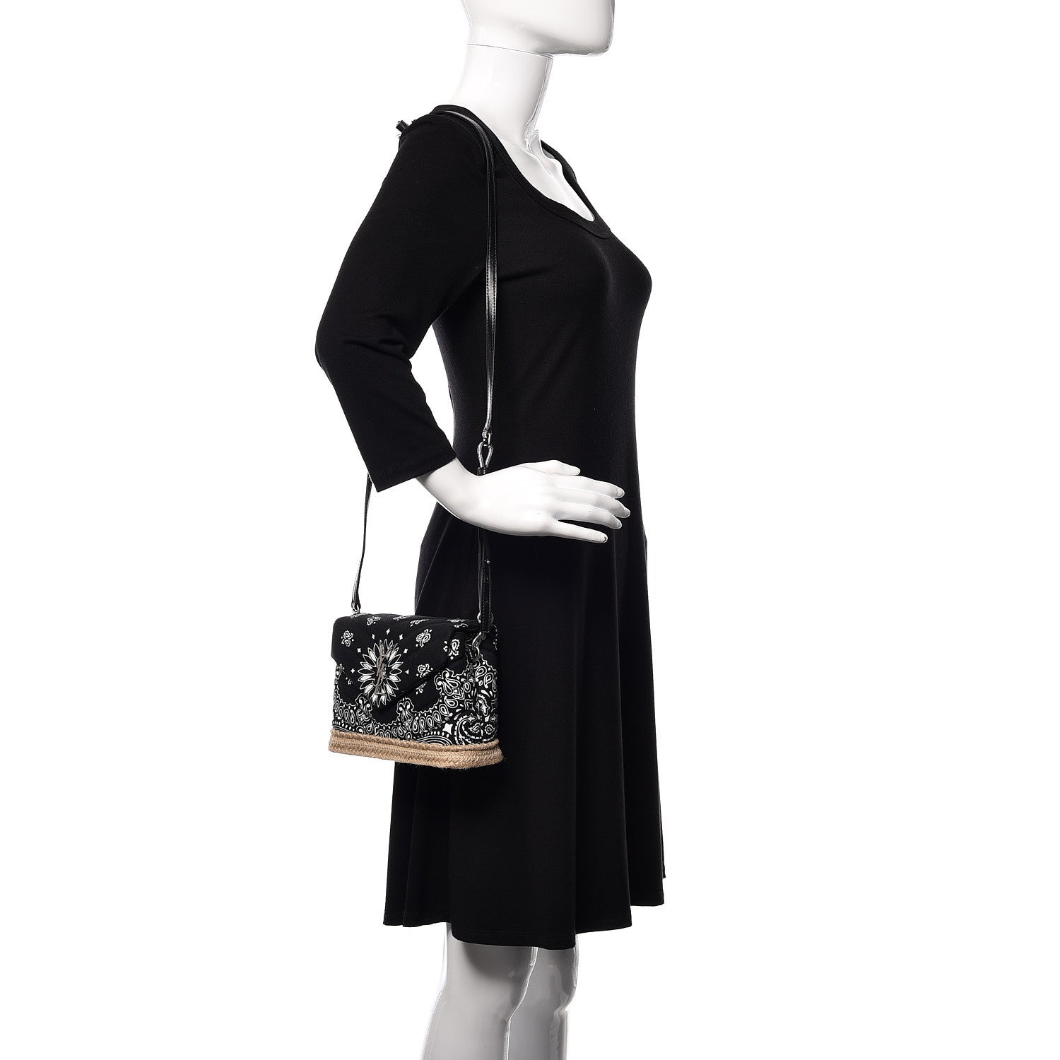 Saint Laurent Cotton Bandana Y Quilted Monogram Toy Loulou Crossbody Bag Black White 3 of 11