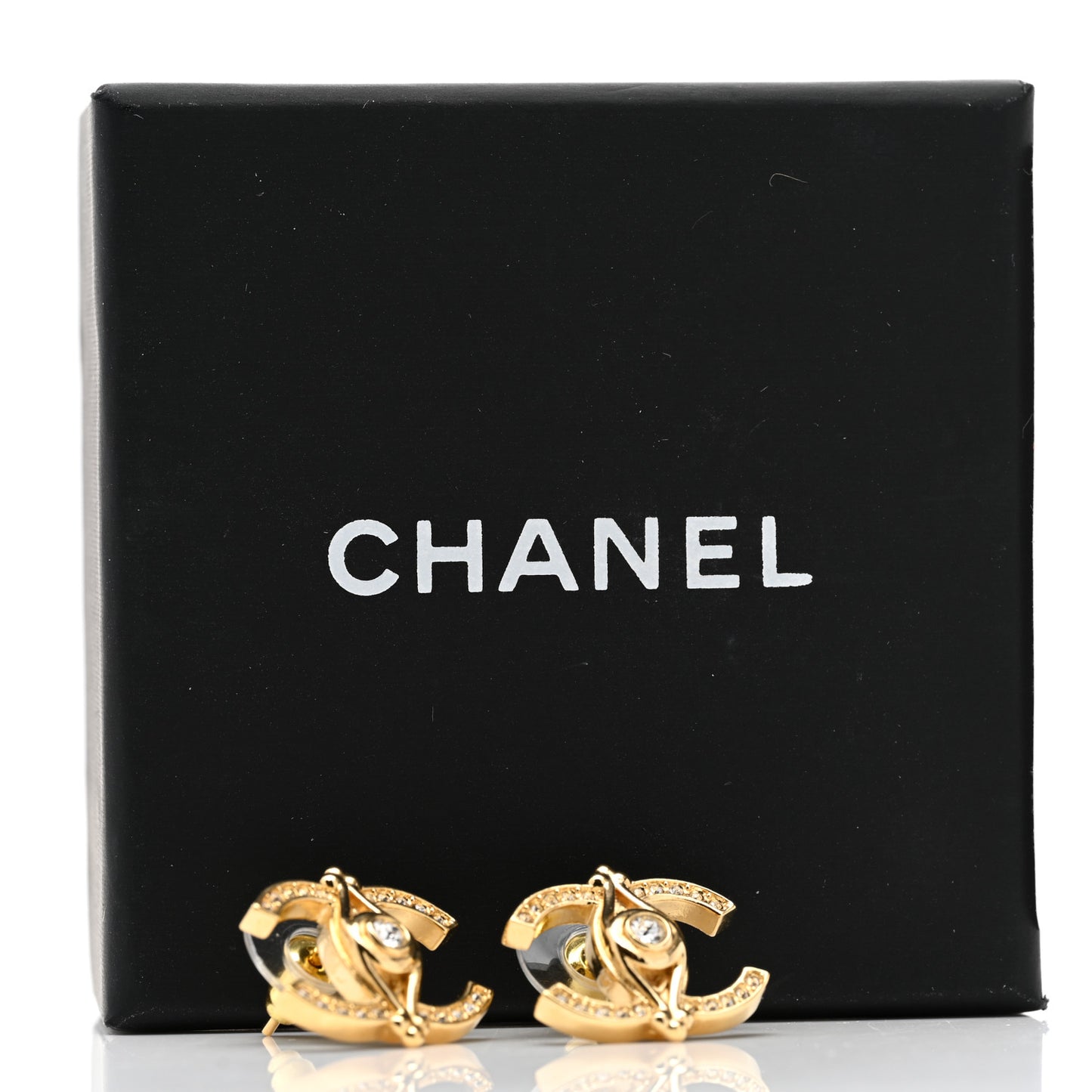Crystal Bezel CC Earrings Gold