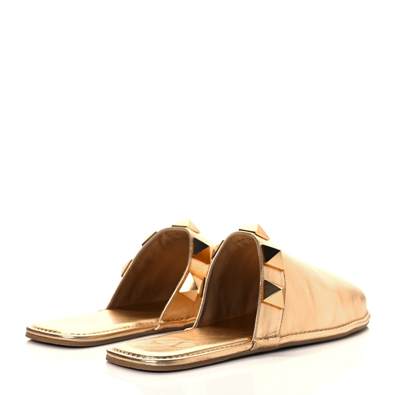 Valentino Garavani Metallic Nappa Roman Stud Slippers 39.5 Antique Brass 4 of 9